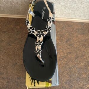 Forever 21 Black and Silver Floral Sandals